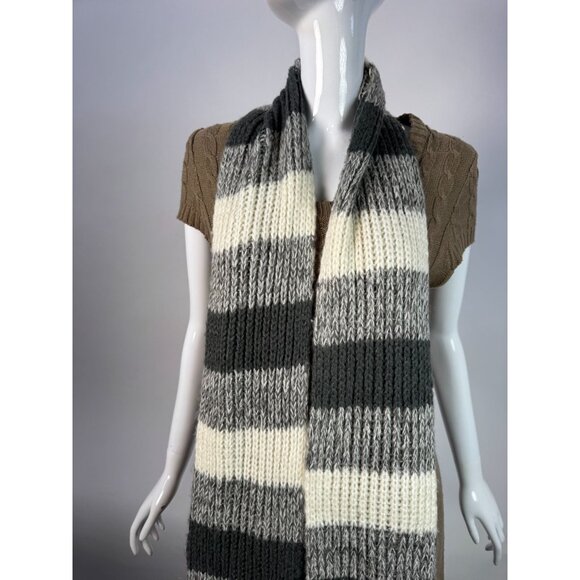Charming Charlie Gray & Ivory Striped Knit Scarf W/ Rhinestone Embellishments & - Picture 8 of 12